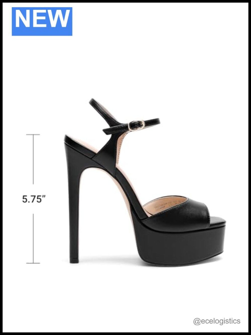 5.75'' Stiletto Heeled Sandals Platform Square Toe Ankle Strap Dress Shoes - Picture 3 of 6